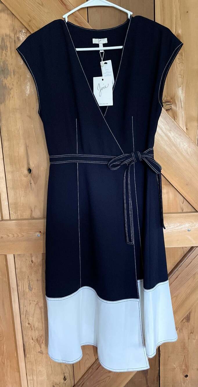 JOIE Mahesa Blue and White Colorblock Wrap Dress, NWTs Size Small, Coastal